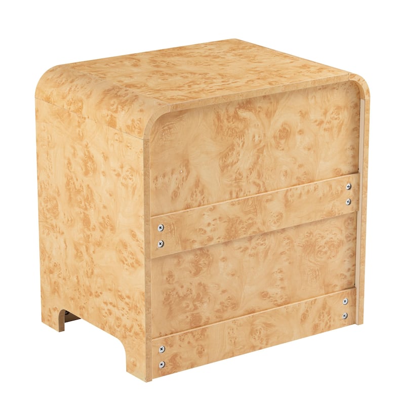 COZAYH Farmhouse Wood Nightstand, Rounded Edge Modern & Mid-Century Dresser, Burl Wood Finish in Natural