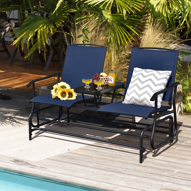 Gymax 2 Person Outdoor Patio Double Glider Chair Loveseat Rocking