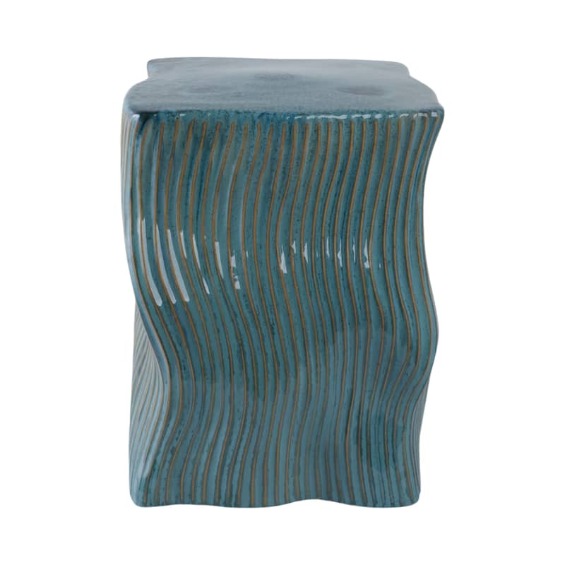 Ceramic Garden Stool Wavy Texture Modern for Home Decor - 19" Green