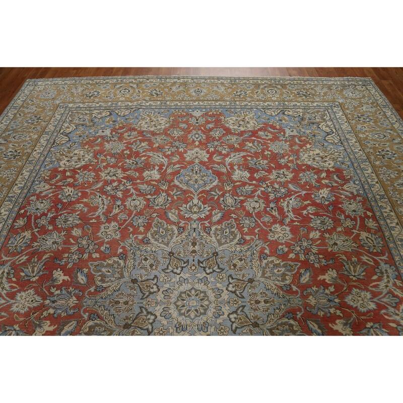 Hand Knotted Oriental 100% Wool Carpet Traditional Floral Red Kashan Area Rug - 12' 5'' X 9' 5''