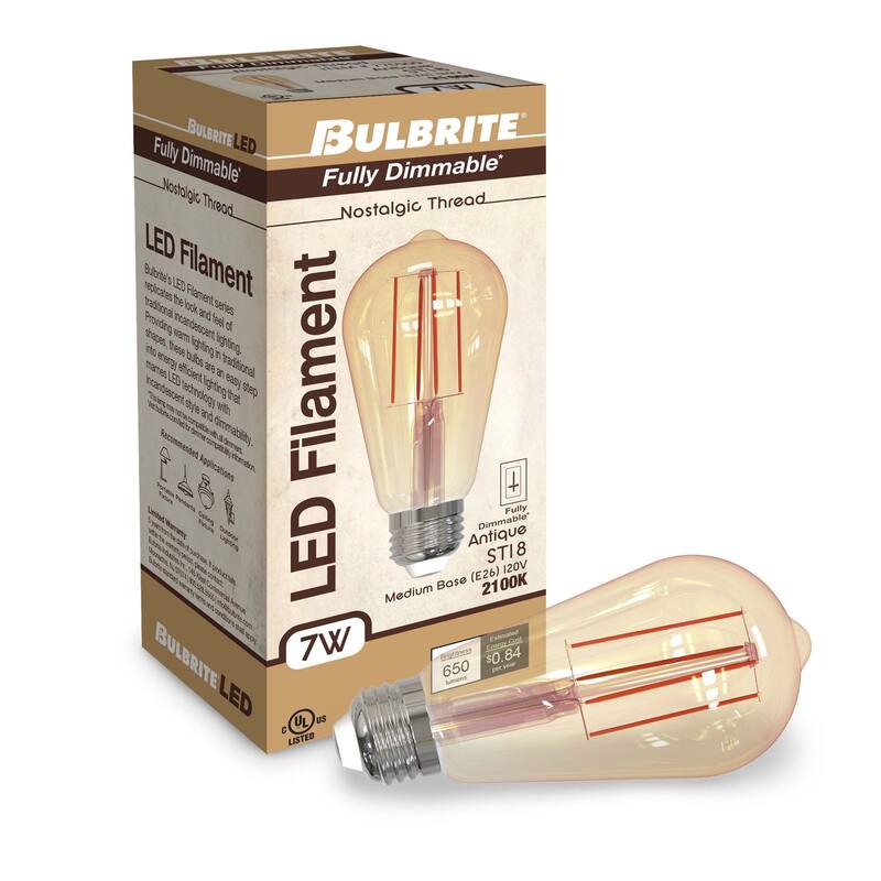 Bulbrite Pack of (2) Dimmable Antique Filament ST18 Medium (E26) LED Bulb