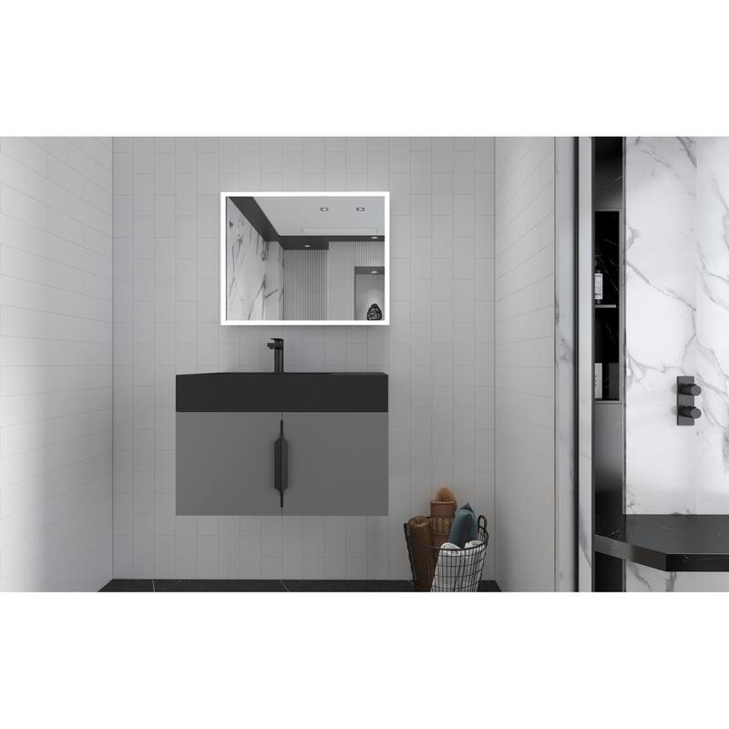 Amazon 30" Wall Mounted Bathroom Left Basin Vanity Set w/ Black Top