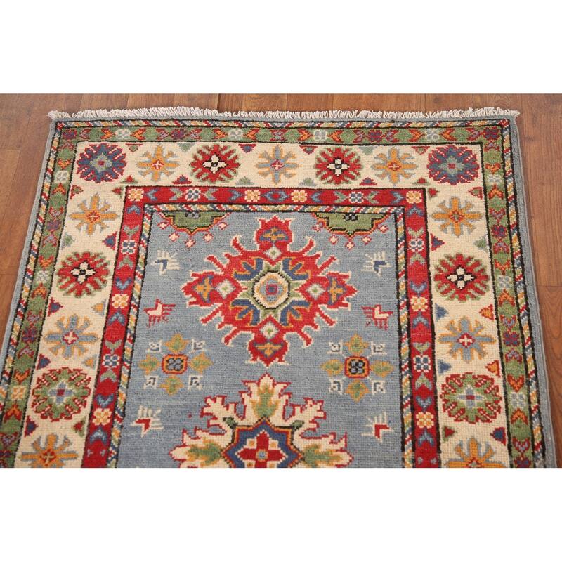 Kazak Oriental Foyer Rug Hand-Knotted Geometric Wool Carpet - 2'9" x 4'1"