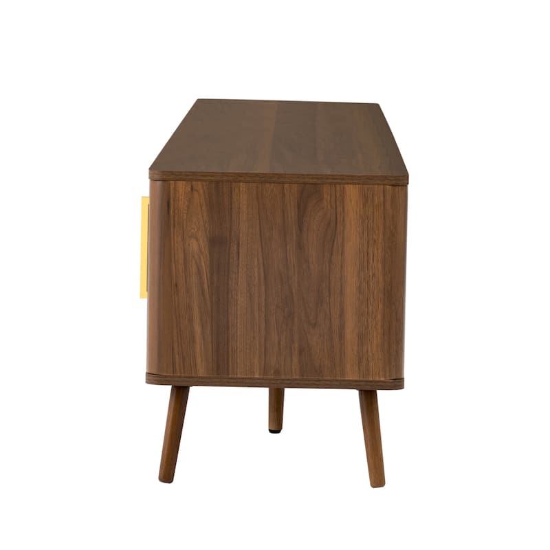 Roomfitters 78 Inch TV Stand for TVs up to 85 Inch, Walnut Media Console with Soft-Close Doors, Open Shelf & Wood Legs