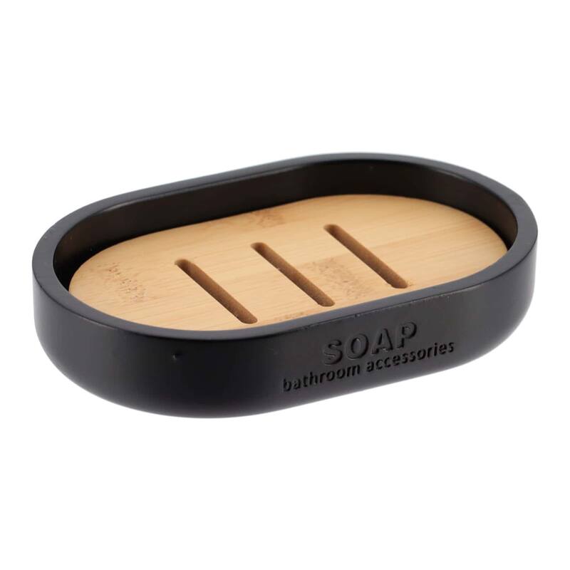 Chic Polyresin Soap Dish with Draining Bamboo Insert - 5 L x 3.4 W x 1 H