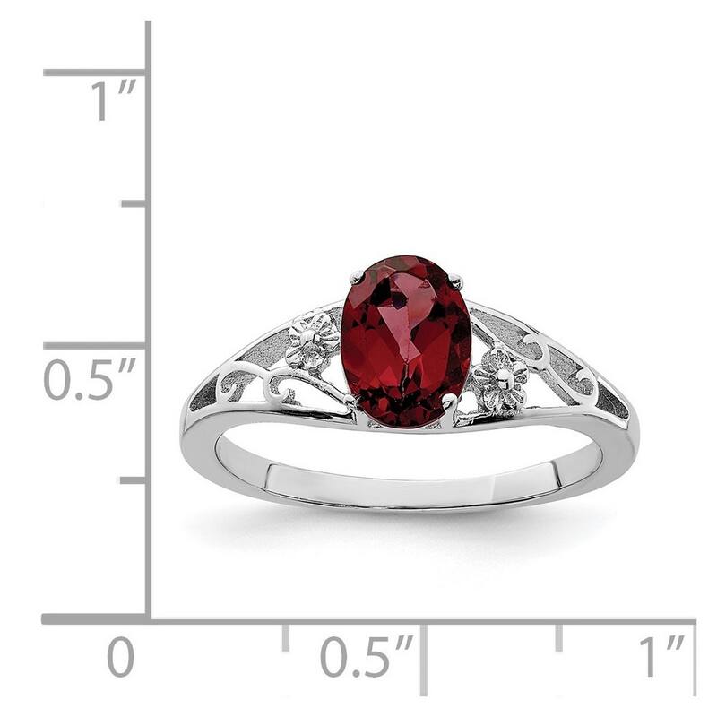 Curata 925 Sterling Silver Oval Polished Open back Garnet Ring