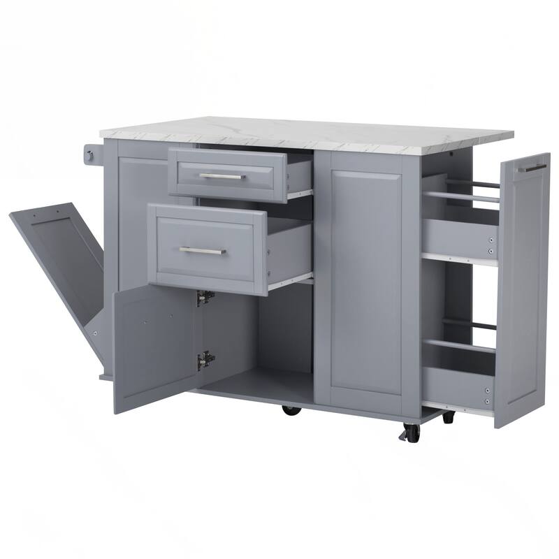 Kitchen Island with Storage Tilt Trash Can Cabinet and Pull Out Cabinet Organizer