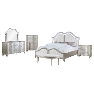 Nive 5pc Queen Bedroom Set, Silver, Ivory Channel Tufted Upholstery