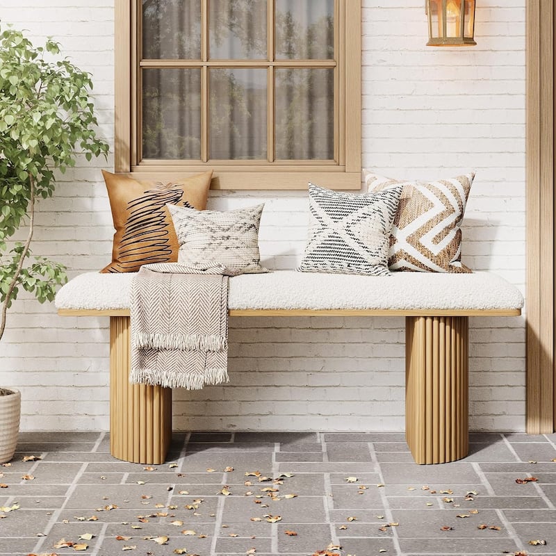 Modern Upholstered Solid Wood Entryway Bench, Shoe Bench End of Bed Bench for Bedroom, Entryway, Mudroom, Easy Assembly