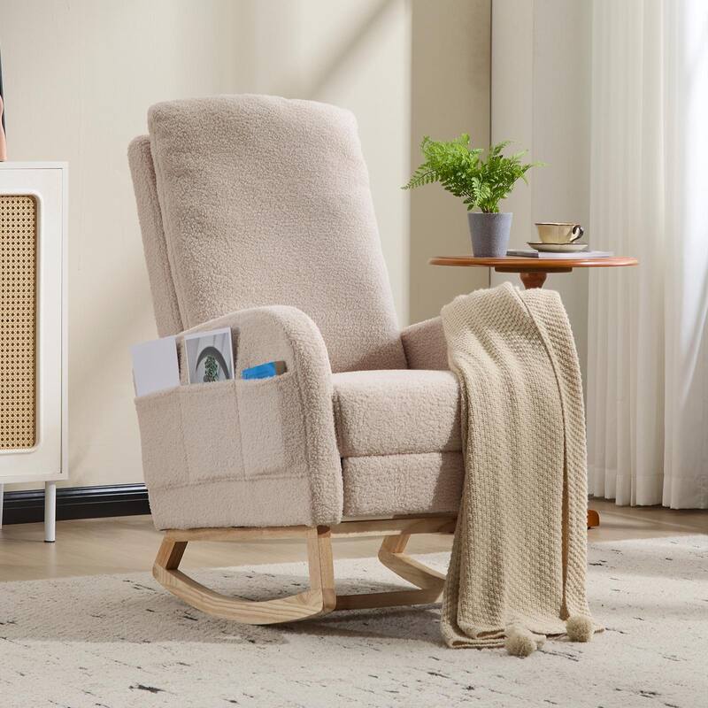 Modern Accent Rocking Chair Rocking Chair with Solid Wood Legs - Beige