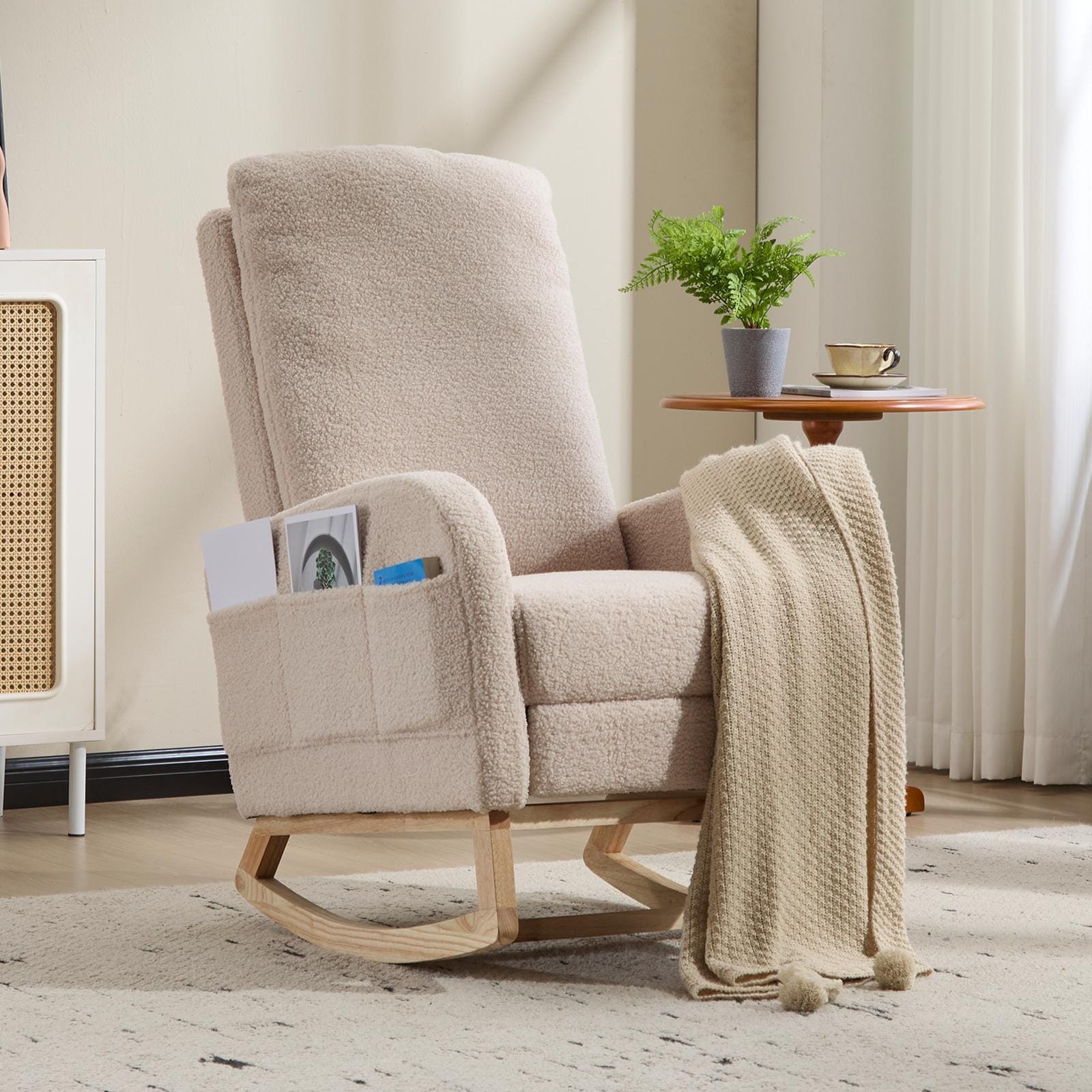 Modern Accent Rocking Chair Rocking Chair with Solid Wood Legs