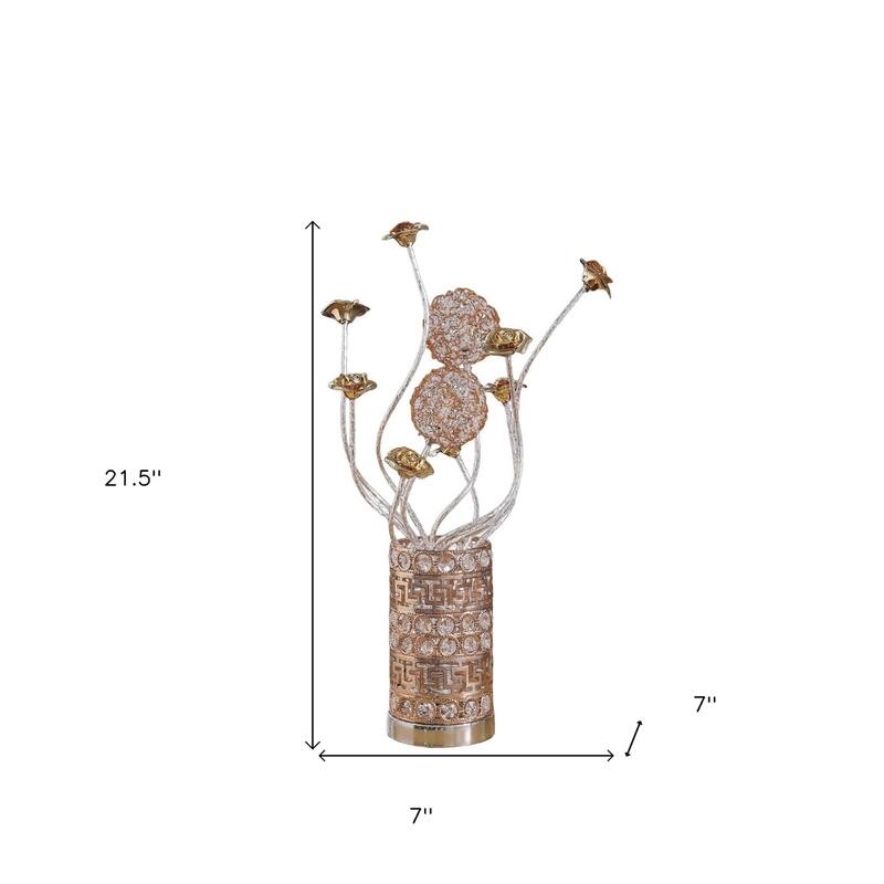 Silver Chrome Acrylic Vase Table Lamp with Floral Shade and Inline Switch - 7” x 7” x 21.5” (D x W x H)