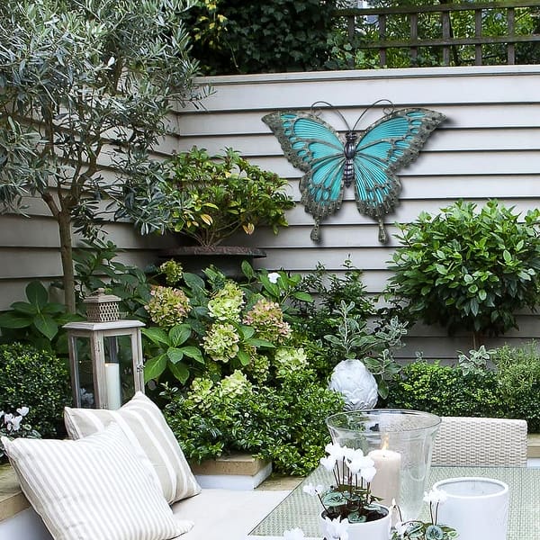 slide 2 of 8, Blue Butterfly Glass and Metal Outdoor Wall Decor