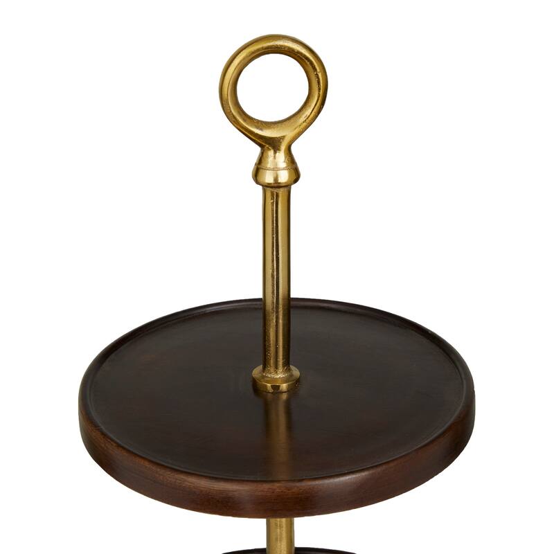 Dark Brown Mango Wood Tiered Server with Aluminum Bases or Gold Stand - 2 Tier or 3 Tier