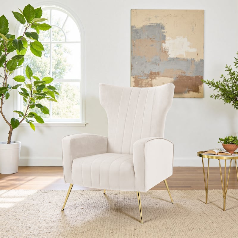 Velvet Wingback Accent Chairs with Metal Legs for Living Room - 1-Piece - White