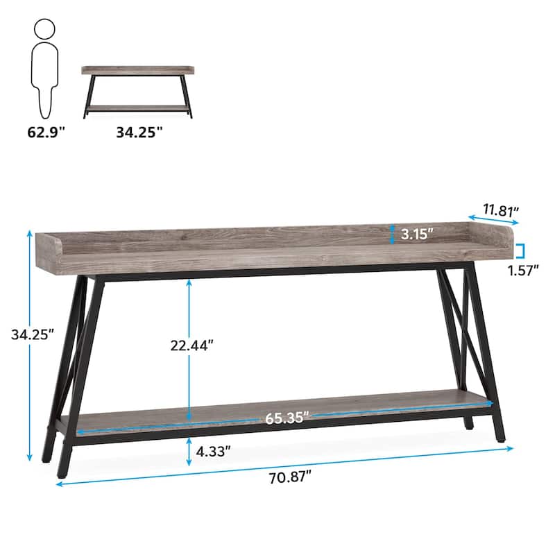 70.9 inch Long Sofa Console Table Behind Couch, Rustic Brown Entryway Table