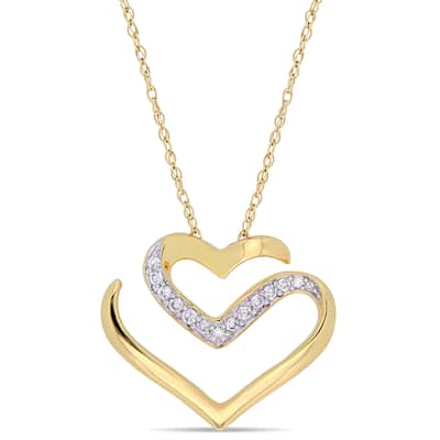 Miadora 10k Yellow Gold 1/10 CT TW Diamond Cursive Double Heart Necklace