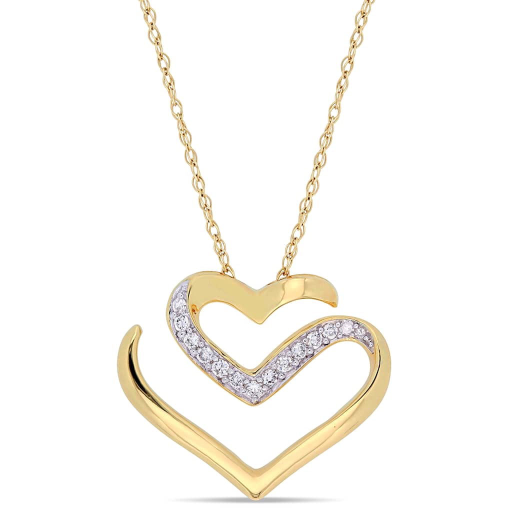 Miadora 10k Yellow Gold 1/10 CT TW Diamond Cursive Double Heart Necklace