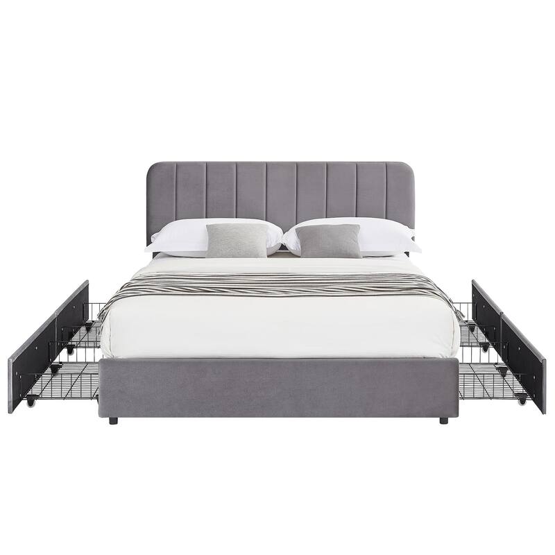 Javlergo Upholstered Platform Bed Frame with Storage Drawers and Adjustable Headboard, No Box Spring Needed