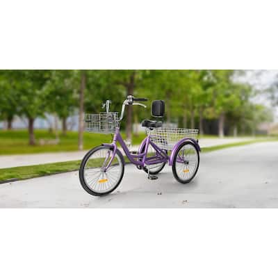 24"Purple Adult Tricycle 3 Wheel Bikes 1 Speed Trike Bike - 24"