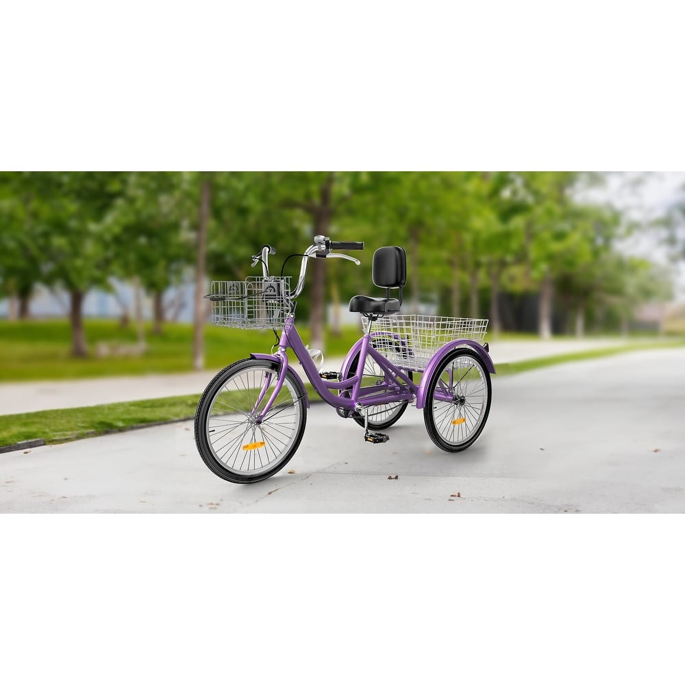 24"Purple Adult Tricycle 3 Wheel Bikes 1 Speed Trike Bike - 24"