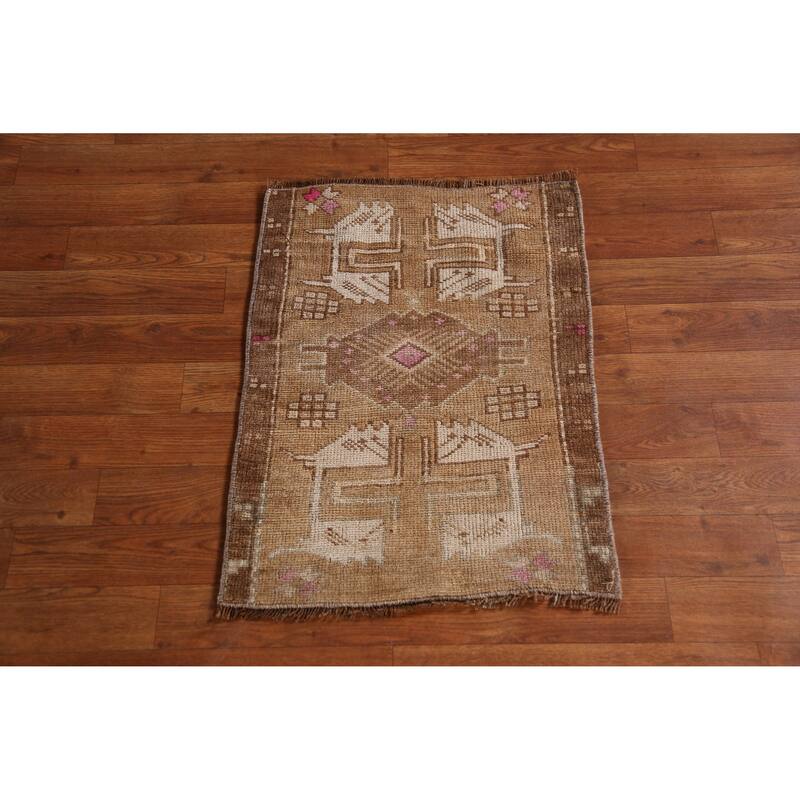 Hand Knotted Oriental 100% Wool Carpet Transitional Tribal Brown Anatolian Area Rug - 2' 3'' X 1' 8''