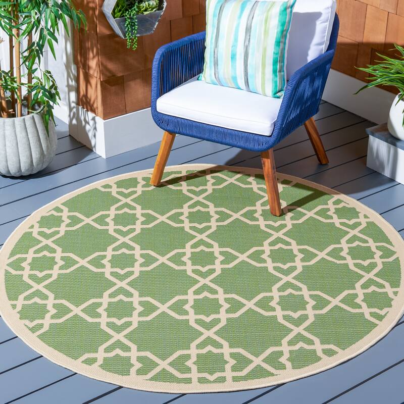 SAFAVIEH Courtyard Hanifa Trellis Indoor/ Outdoor Waterproof Patio Backyard Rug - 6'7" Round - Green/Beige