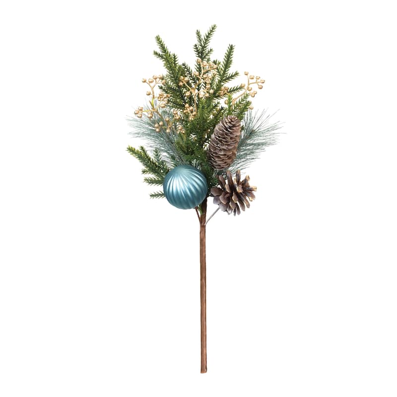 Pine Spray w/Ornament (Set of 2) - White