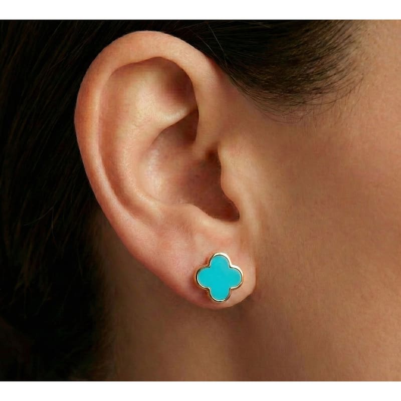 Italian Gold 14K Yellow Gold Medium Clover Stud Earrings - Made in Italy - Clover Size 10mm