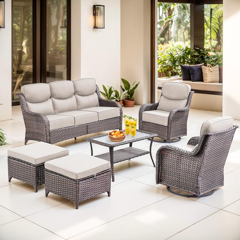 Gymojoy 6-Piece Patio Furniture Set with Swivel Glider Chairs, 6-Inch Ultra-Plush Cushions & Water-Resistant Olefin Fabric