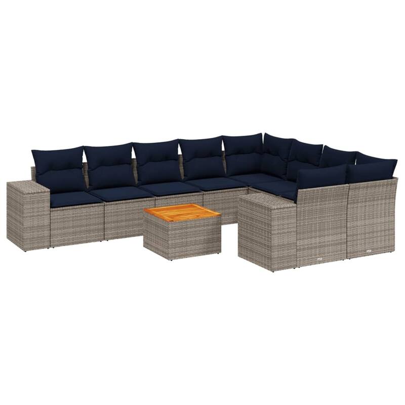 vidaXL 10 Piece Patio Sofa Set with Cushions Gray Poly Rattan