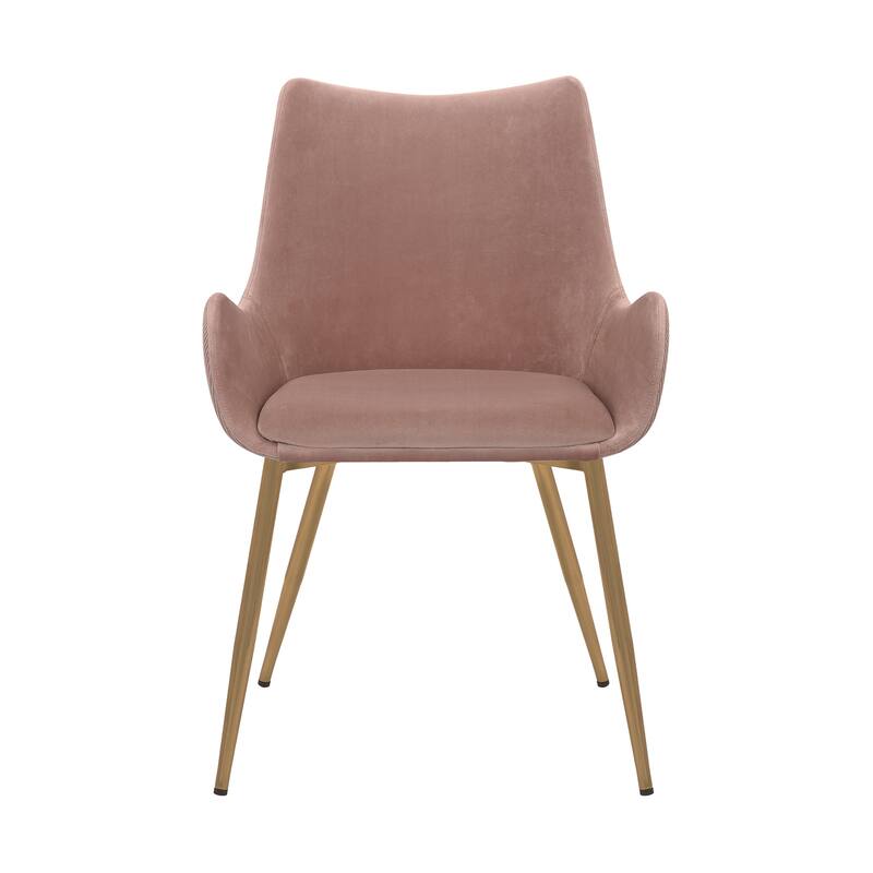 Modern Dining Chair Pink Fabric Gold Legs Accent Chair Comfortable Upholstered Seat