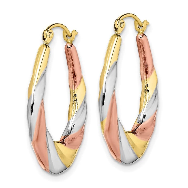 Curata 10k Tri-color Gold Oval Scalloped Hoop Earrings (27mm)