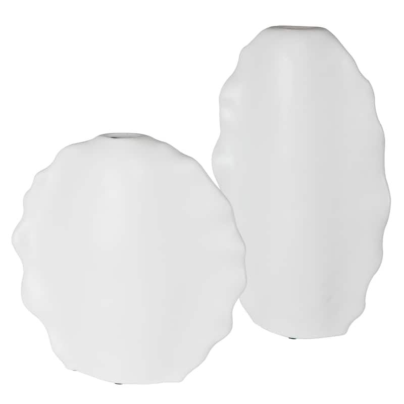 Uttermost Ruffled Feathers Modern White Vases (Set of 2)