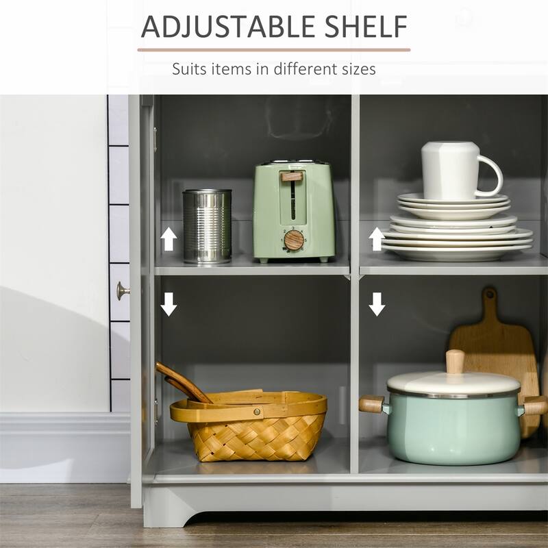 Sideboard Buffet Cabinet w/ Drawers, Rubberwood Top&Adjustable Shelves