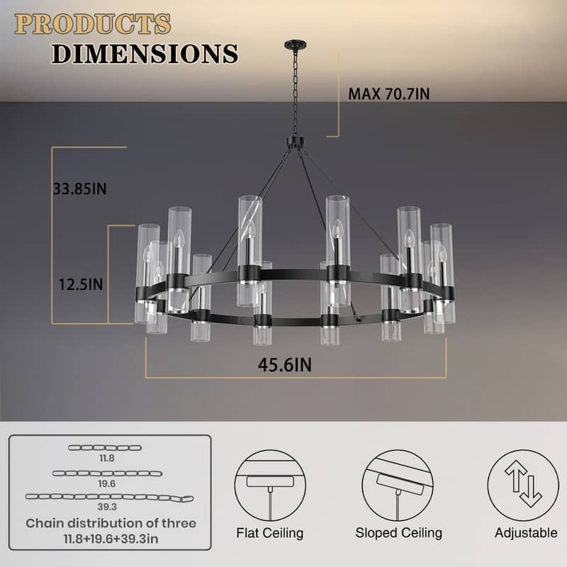 Modern Farmhouse Chandelier Black Wagon Wheel Chandelier with Clear Glass Shade