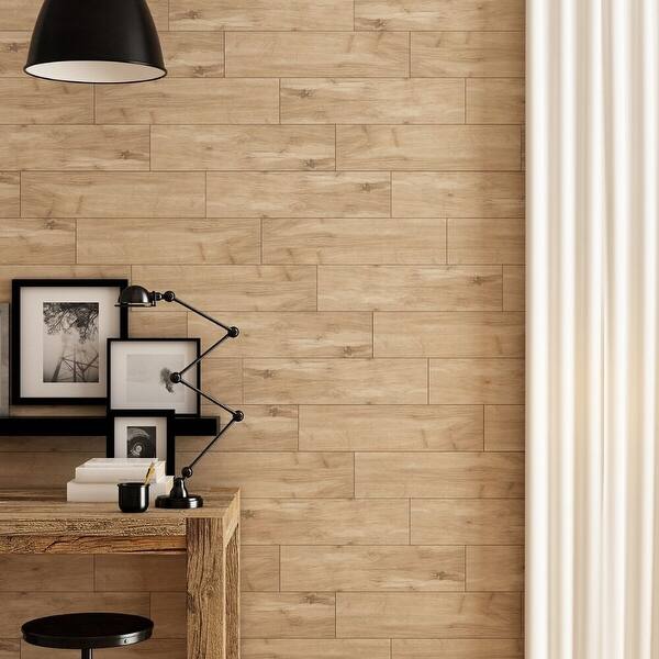 slide 2 of 4, Gramercy 6" x 24" Porcelain Wood Look Wall Floor Tile