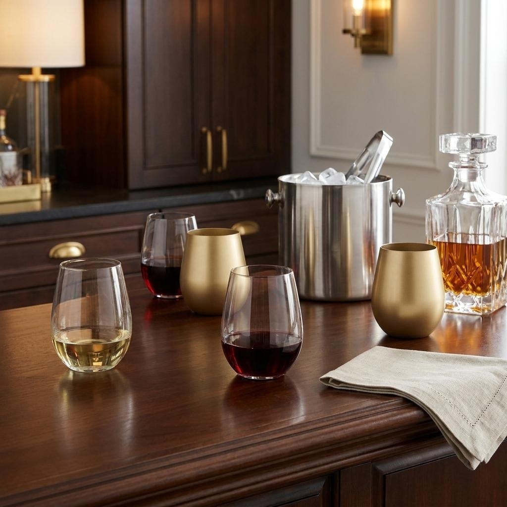 HomeRoots Set of Four Gold Acrylic Stemless All Purpose Wine Glass
