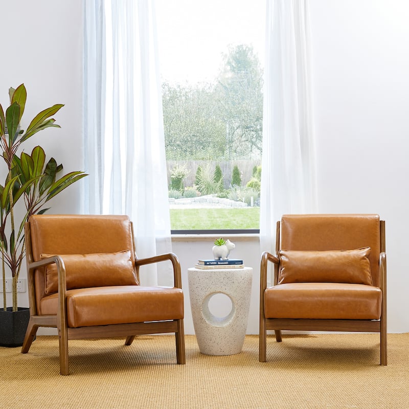 Glitzhome Set of 2 30.75"H Mid-Century Modern PU Leather Accent Chairs with Cushion - 25.75"W x 33.75"D x 30.75"H