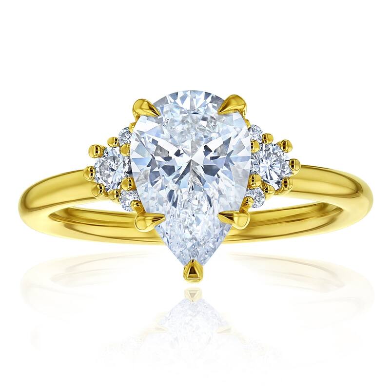 Kobelli 2.2 Carats Pear Lab Grown Diamond Certified 14k Solid Gold Plain Band Side Cluster Dulce Ring - Yellow - 5
