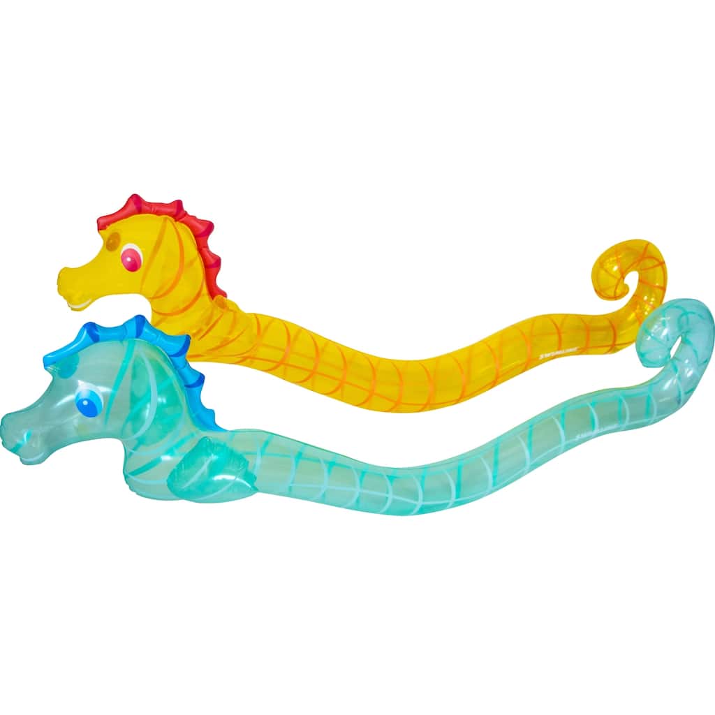 Set of 2 Blue and Yellow Inflatable Seahorse Swimming Pool Doodles 72"