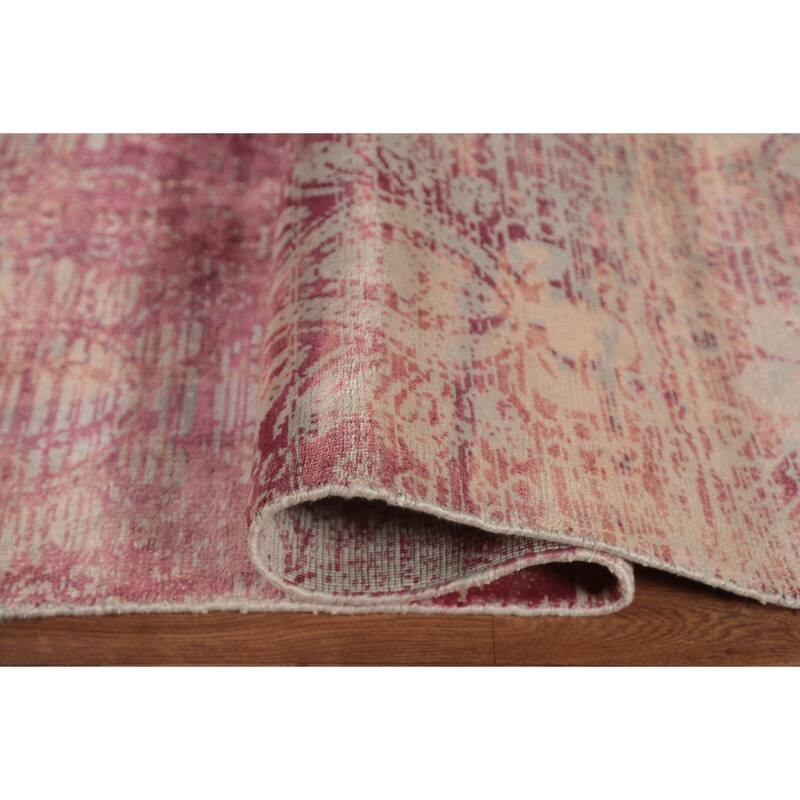 Abstract Indian Square Area Rug Handmade Silk Carpet - 13'11"x 13'9"