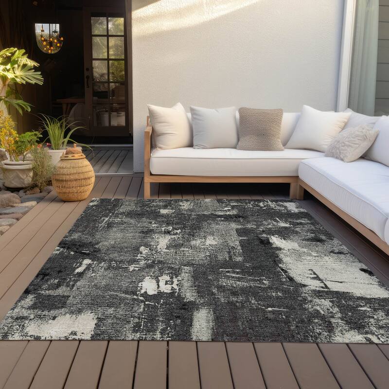 Machine Washable Indoor/ Outdoor Abstract Imprints Chantille Rug