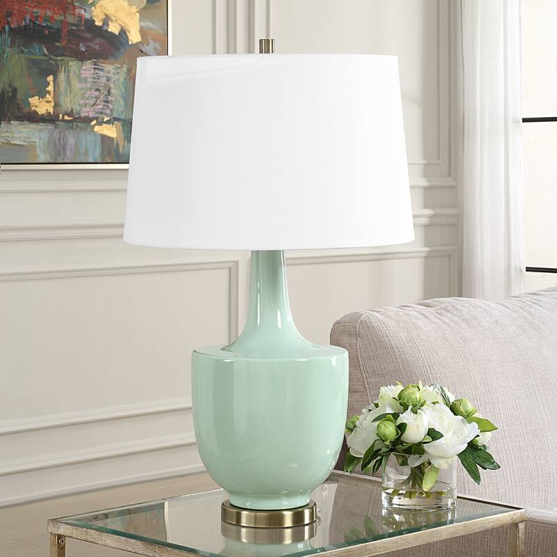 Ceramic Base Table Lamp with Tapered Shade - 30" - Mint Green