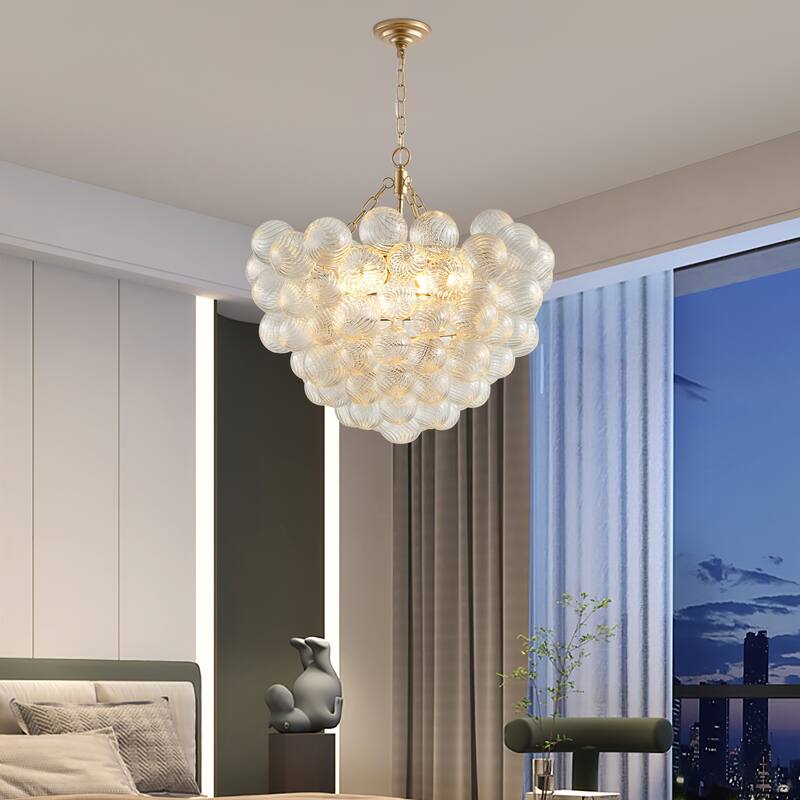 Modern Light Chandelier with Threaded Clear Glass Globe Shade Adjustable Height, for Living Room Dining Room, Kitchen