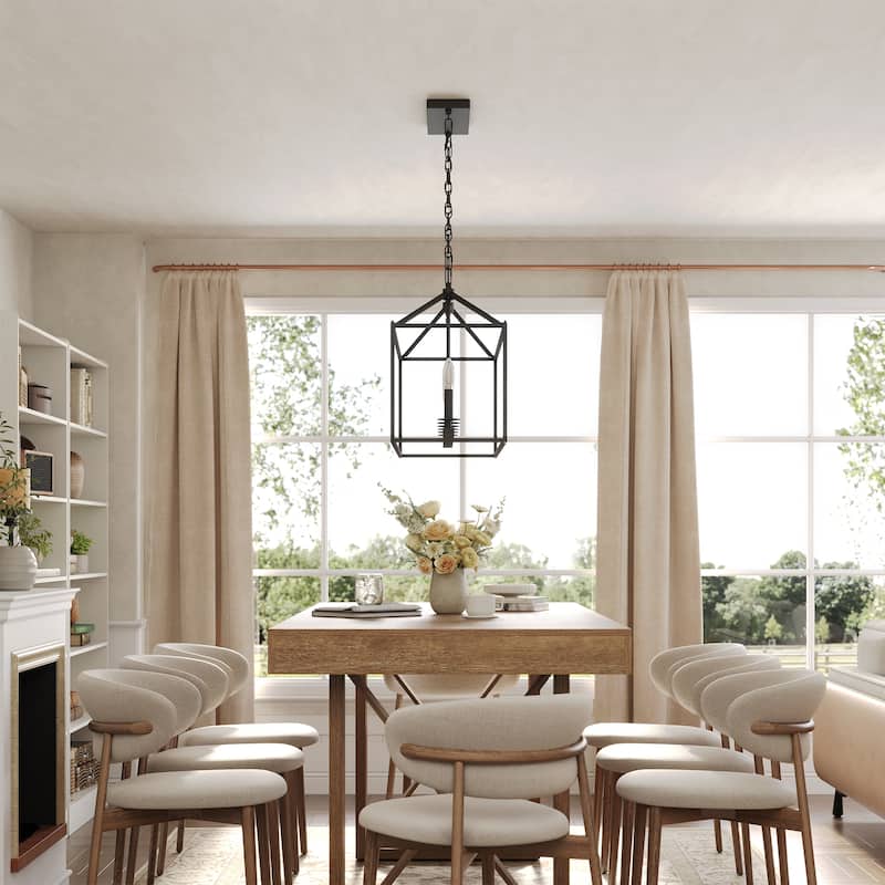 56.7 in. 6-Light Black Linear Chandelier with Caged Metal Shade, No Bulbs Included