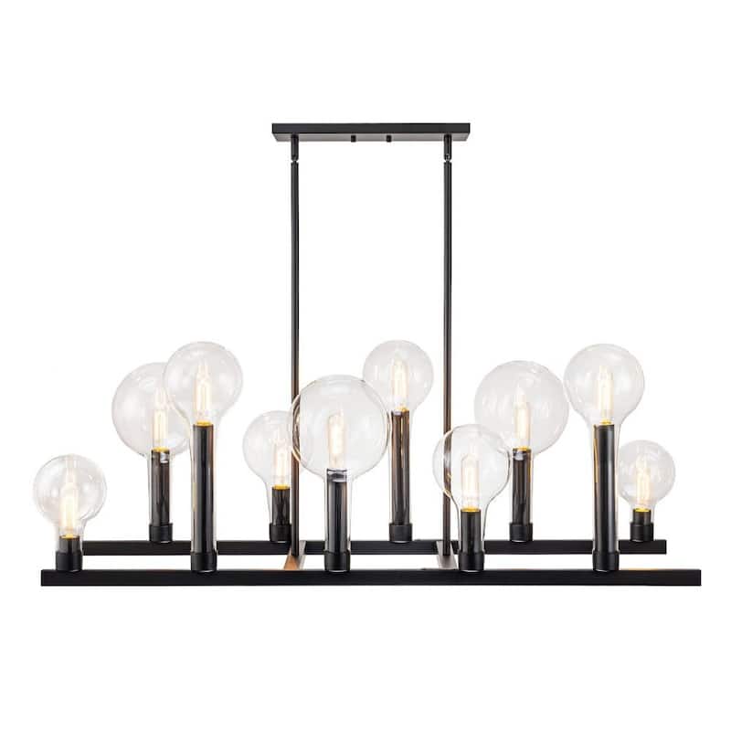 Industrial Black 10-Light Clear Glass Bubble Island Chandelier 48in - Black