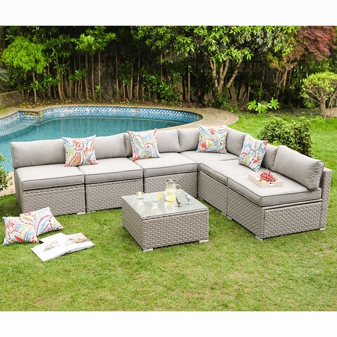 COSIEST 7-Piece Outdoor Furniture Set Wicker Sectional Sofa Set