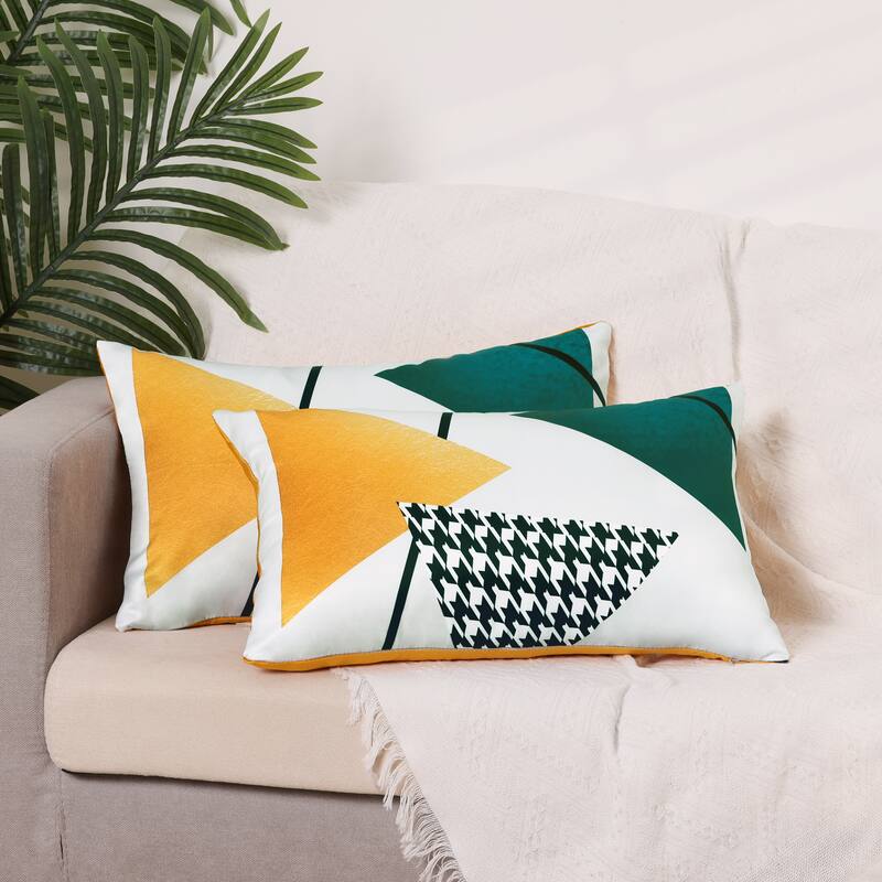 2 Pcs Patterned Flower Decorative Pillow Covers Satin Pillow Protector for Home - Multicolor-4 - 12 x 20 Inch