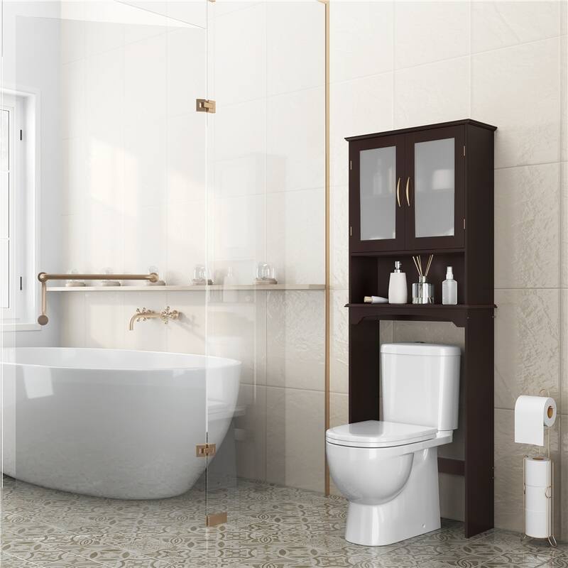 Yaheetech Bathroom Organizer Over The Toilet,2-Door,1 Open-Shelf - Espresso
